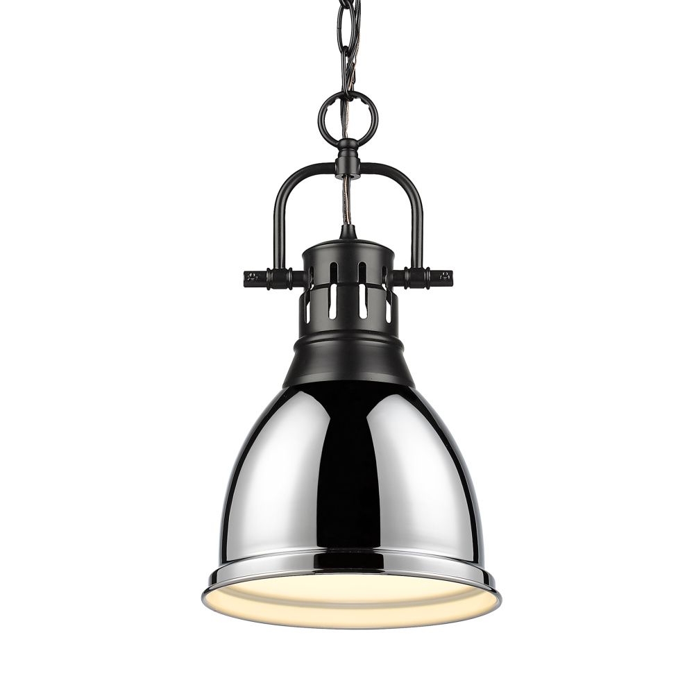 Yep by Golden Lighting Duncan 1-light 9in Chain Hung Pendant in Matte Black and Chrome shade